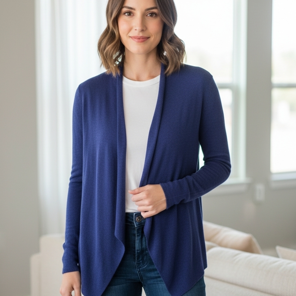 Eileen Fisher Deep Blue Open Cardigan 100 Percent OrganicLinen
